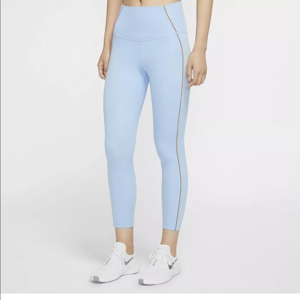 Nike Womens Yoga Core Vinyasa 7/8 Pants Leggings Blue Rainbow Stripe Small